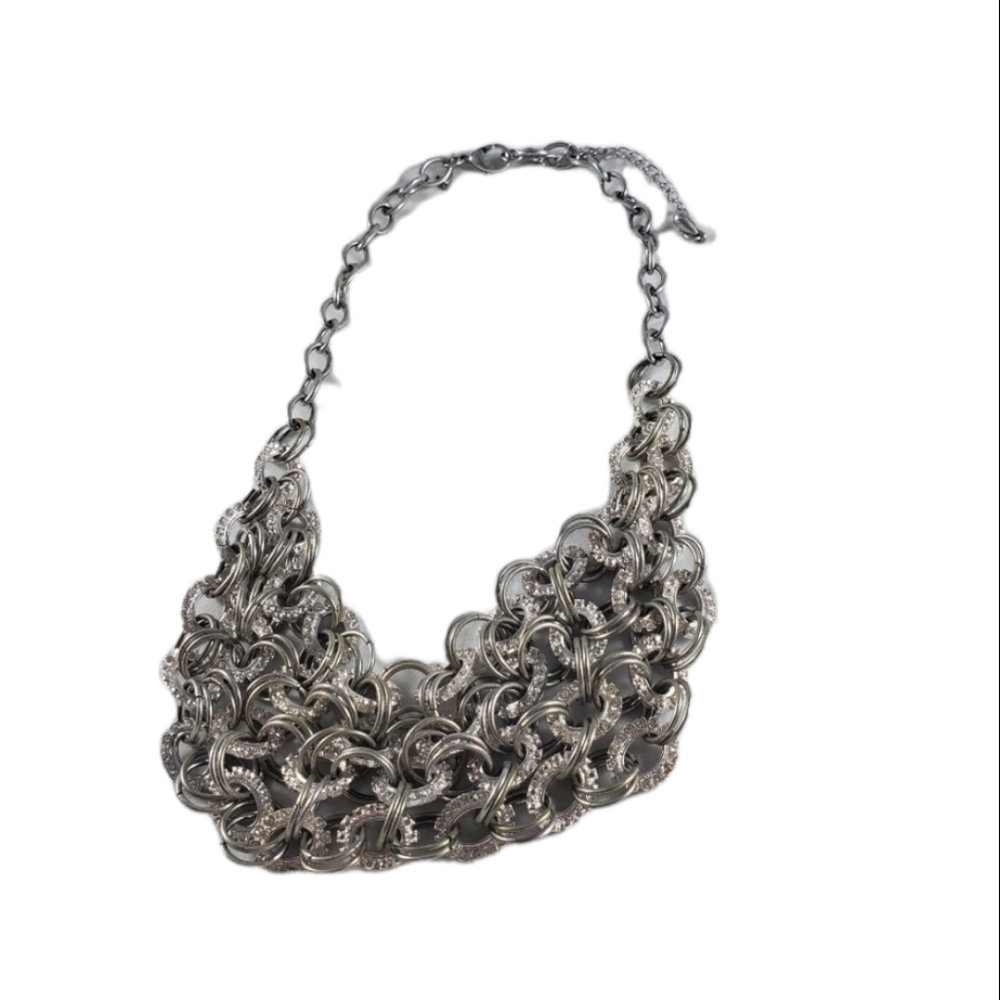 Peruna silver crystal chainmaille link necklace 16"